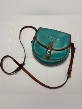 Dooney & Bourke Teal Saddle Crossbody with Brown Trim